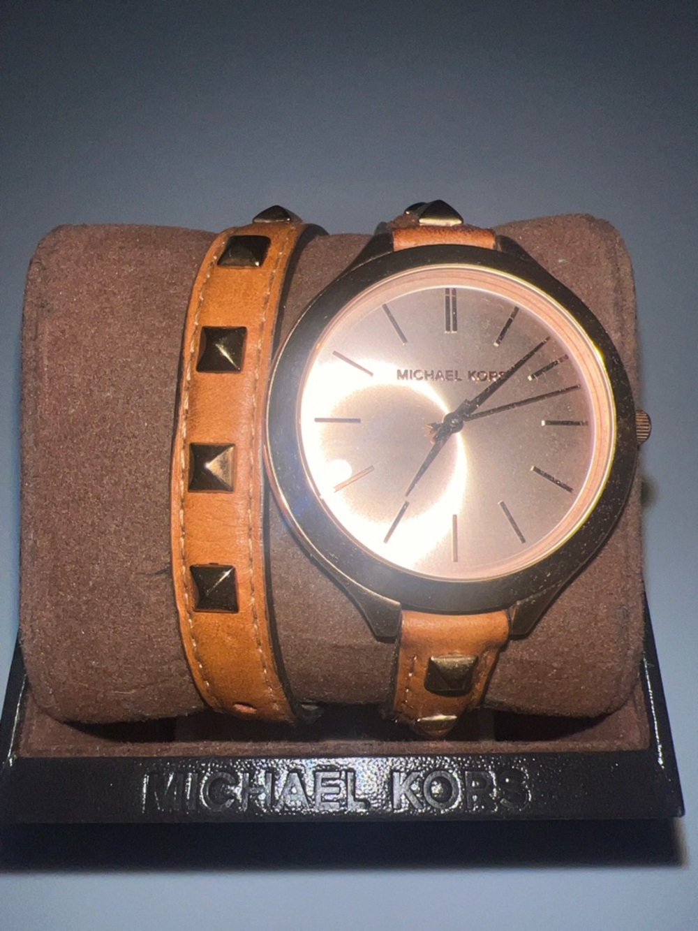 Michael Kors Rose Gold Dial with Tan Studded Wrap Strap Watch